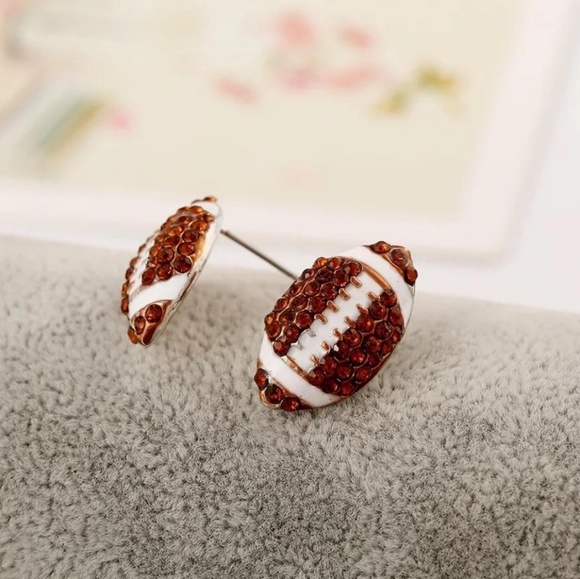 Football Crystal Stud Earrings - Picture 1 of 1